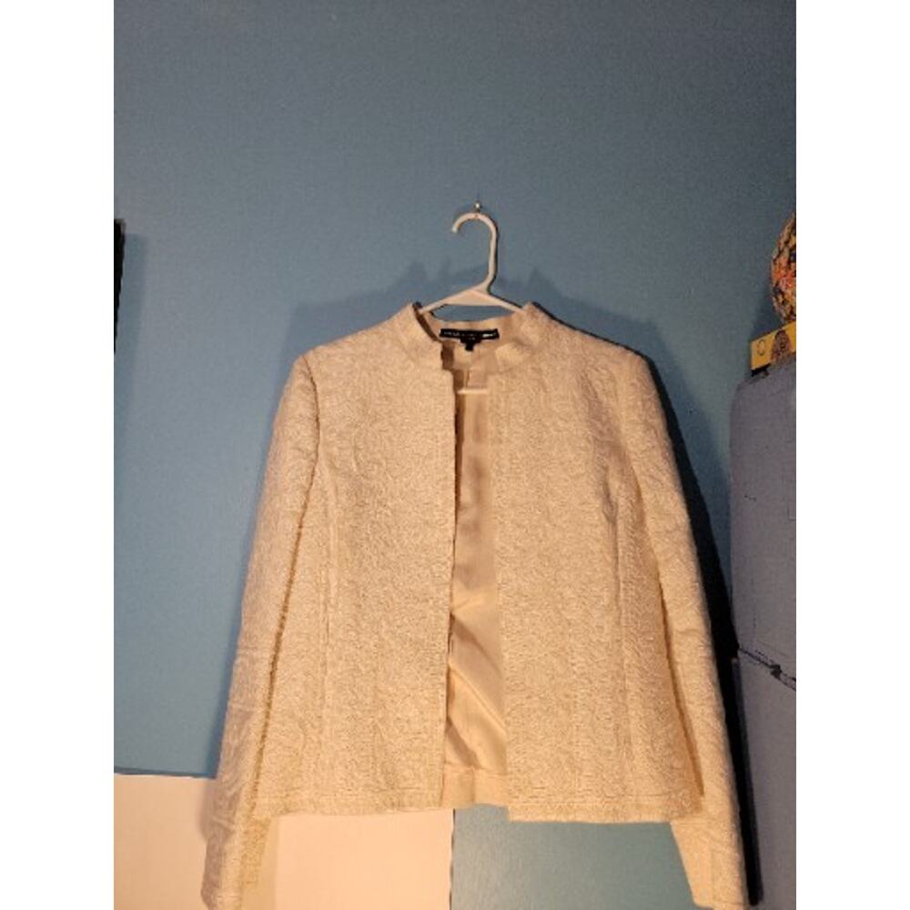 Linda Allard Ellen Tracy White Linen Embroidered Womens Blazer Jacket Size 8